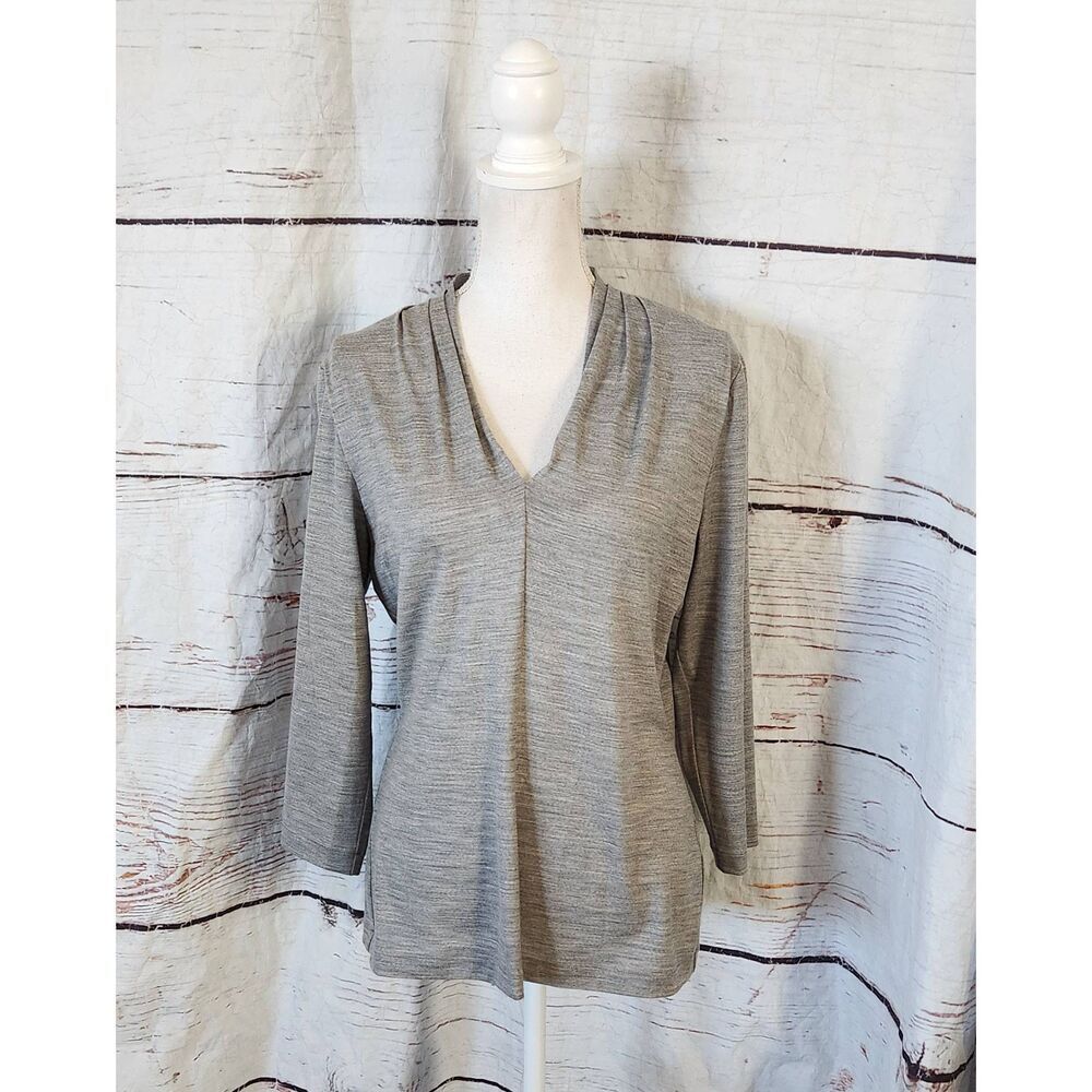 Lafayette 148 Wool Blend‎ V Neck Gray Long Sleeve Top Size Large